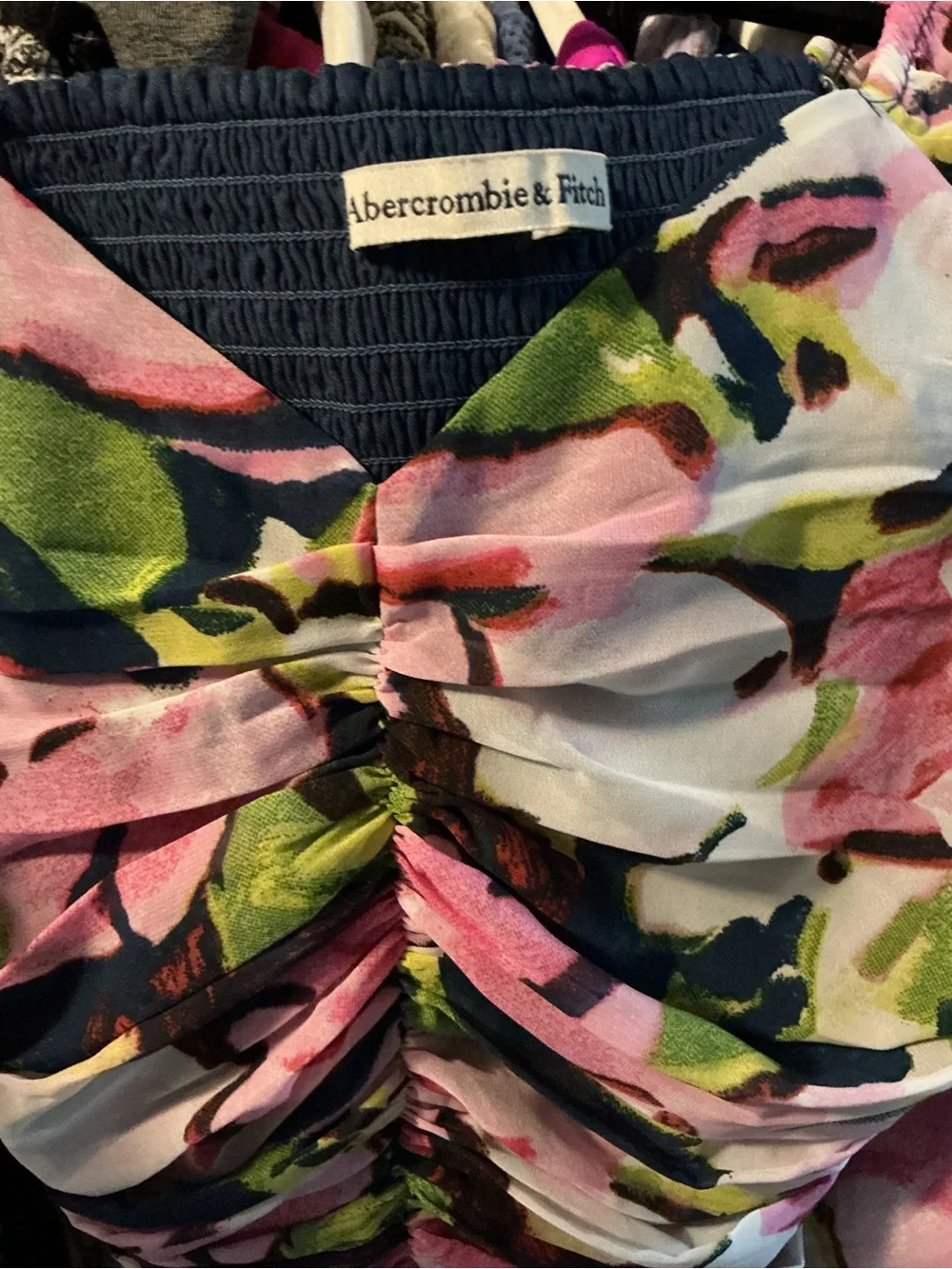 Abercrombie & Fitch Multi-Floral Pink Green Ruched Chiffon Blouse